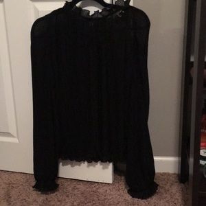 Pleated spot tunic blouse with mock neck